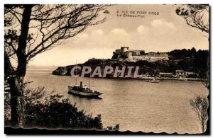 Old Postcard Ile De Port Cros Le Chateau Fort Boat