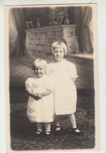 P2753 old azoa RPPC cute girls 2 and 4 year olds white dresses etc