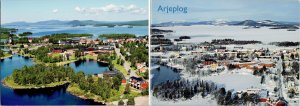 Arjeplog Sweden Winter & Summer Birdseye View Folded Postcard F20