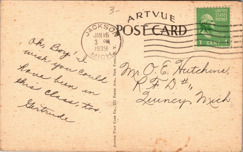 Jackson Mi Business University~Graduation Class of 1938~Cap & Gown~Profs~RPPC