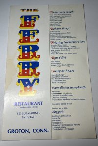 Vintage 70s THE FERRY Restaurant Menu Groton Connecticut