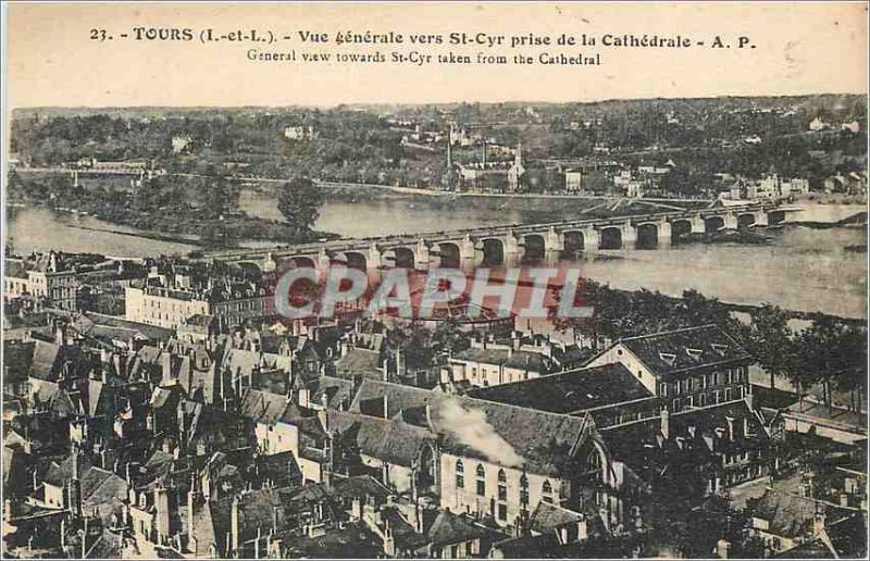 Postcard Old Tours (I and L) General view to St Cyr taking the Cathedral
