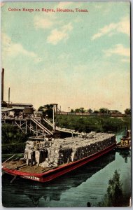 Cotton Barge On Bayou Houston Texas TX Postcard