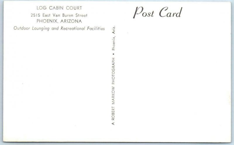 RPPC  PHOENIX, Arizona AZ  Roadside LOG CABIN COURT ~ E. Van Buren  Postcard