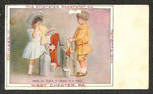 SHARPLES CREAM SEPARATOR CHILDREN MISSOURI SEED ADVERTISING POSTCARD (c. 1910)