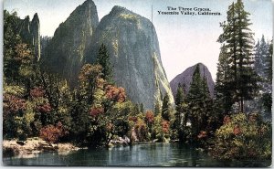 c1910 YOSEMITE VALLEY CALIFORNIA THE THREE GRACES SCENIC POSTCARD 42-43