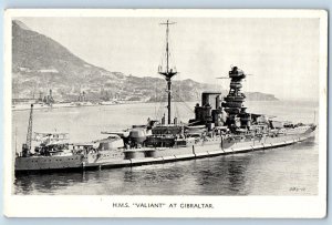 Gibraltar Postcard View of HMS Valiant War Ship c1930's Vintage Unposted