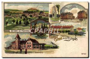 Old Postcard Gruss Aus Bitsch Bahnhof Bayern Denkmal