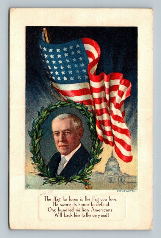 Woodrow Wilson, US President, Flag, Poem, Vintage Postcard
