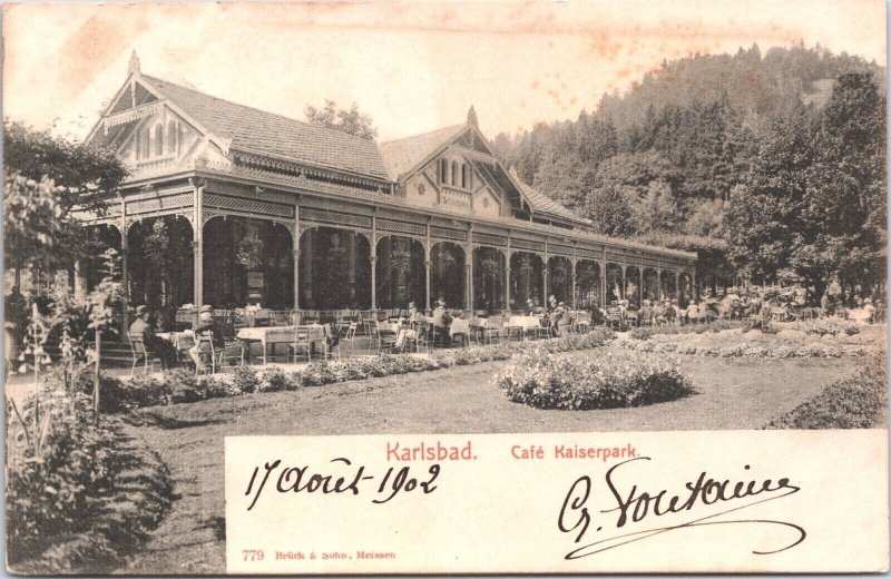 Czech Republic Karlsbad Cafe Kaiserpark Karlovy Vary Vintage Postcard 03.19