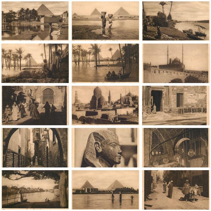 Lot of 15 vintage postcards Egypt Cairo community life and landmarks, mosque