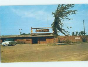 Unused 1950's OLD CAR AT INDIAN BOWL SIGN Lac Du Flambeau Wisconsin WI hn3838@