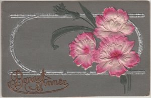 Embossed flowers fantasy New Year greetings 1911 postcard France 