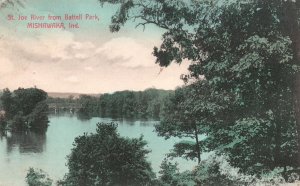 Vintage Postcard 1911 St. Joe from Battell Park Bridge Forest Mishawaka Indiana