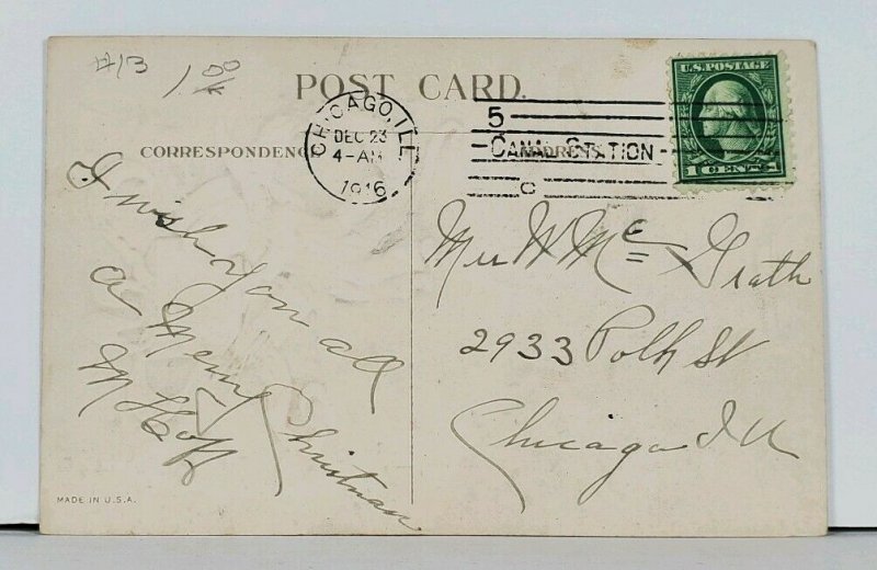 Christmas 1916 Dannie Cupid Messenger Golded Arrows Embossed Postcard L14