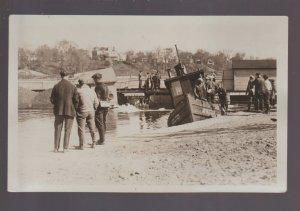 Kaukauna WISCONSIN RPPC c1915 STEAMER WRECK Steamboat Marston nr Appleton #2