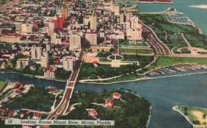 Miami FL-Florida, 1952 Looking Across Miami River Aerial View Vintage Postcard