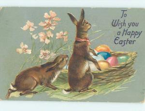 Divided-Back easter TUCK - BUNNY RABBITS CHECK OUT EGG BASKET j6132