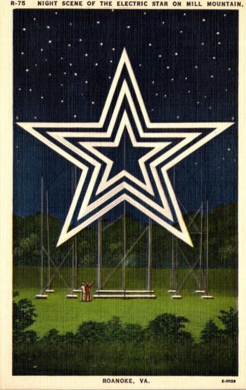 Virginia Roanoke Electric Star On Mill Mountain At Night