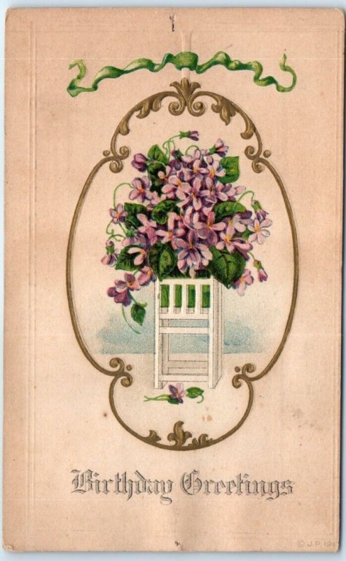 Postcard - Birthday Greetings with Flowers Art Print