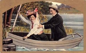 LOT OF 5 ROMANCE POSTCARDS 1910s~YOUNG COUPLE IN BOAT~ADDRESSED TO MARSHALL VA