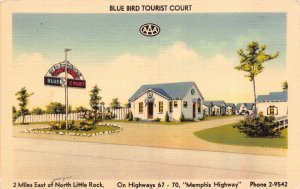 Linen Postcard Blue Bird Tourist Court in North Little Rock, Arkansas~129934