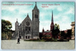 c1910 Syracuse New York Postcard Cathedral Immaculate Conception Baptist Church