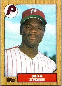 1987 Topps Baseball Card Jeff Stone Philadelphia Phillies sk3473