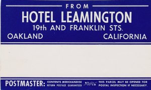 California Oakland Hotel Leamington Vintage Luggage Label lb1414