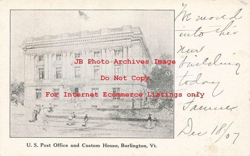 VT, Burlington, Vermont, Post Office, Custom House, Exterior, 1907 PM