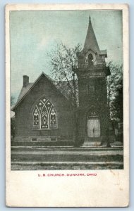 1910 Dunkirk Ohio OH Vintage Postcard U.B. Church Chapel Building Street Posted