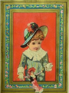 Lot Of 4 Victorian Trade Cards Adorable Girls Boy Doll Bonnets Fabulous! &W