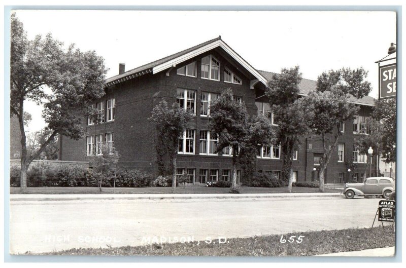 c1940's High School Building Atlas Madison South Dakota SD RPPC Photo Postcard