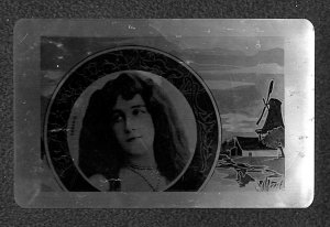 FRANCE DEBERID BEAUTIFUL WOMAN ART NOUVEAU ALUMINUM NOVELTY POSTCARD (c.1900)