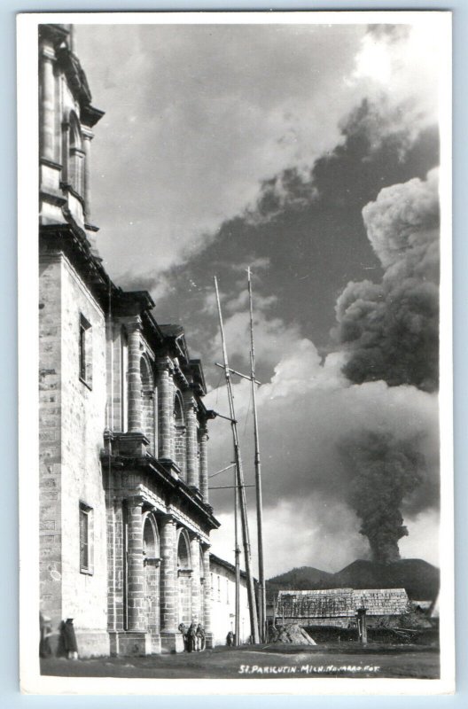 Michoacan Mexico Postcard St. Parícutin Volcanic Eruption c1950's RPPC Photo