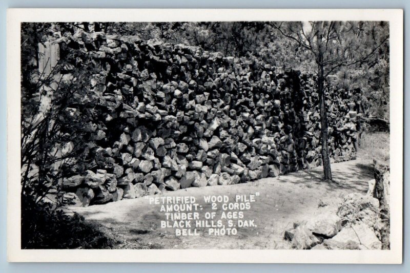 Black Hills SD Postcard RPPC Photo Petrified Wood Pile Timber Of Ages c1910's