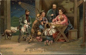 Christmas Nativity Travelers Watch Mary with Jesus Christ Child c1910 Postcard