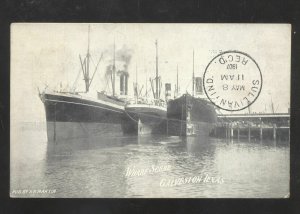 GALVESTON TEXAS WHARF SCENE LARGE SHIP BOAT FP MARTIN VINTAGE POSTCARD