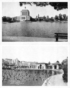 OAKLAND, CA California  LAKE MERRITT & PERGOLA~DUCKS Two Black & White Postcards