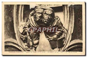 Old Postcard Amiens Cathedral Choir Stalls sixteenth century armrests two Hea...