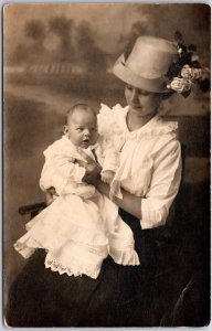 Mary And Baby Howard White Dress Hat Real Photo RPPC Postcard