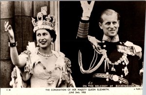 Tuck RPPC Queen Elizabeth and Philip on Balcony of Palace Vintage Postcard K44