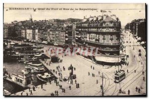 Old Postcard Marseille Quai du Port and Rue de la Republique Tramway