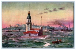 c1910 Constantinople Leander's Tower Turkey Oilette Tuck Art Postcard