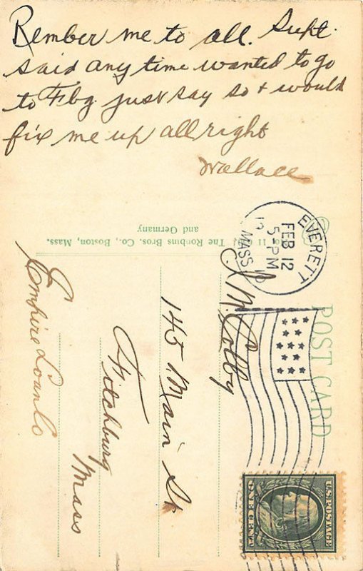 Everett MA Everett Square & Broadway Trolley Horse & Wagon Old Car Postcard