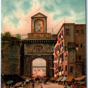 c1910s Naples, Italy Porta Capuana Gate Arch Religious Icon Market Street A366