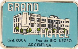 Argentina Rio Negro Grand Hotel Vintage Luggage Label sk2648