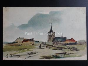 Artist C. Henning - COASTAL VILLAGE SCENE - Old Postcard by E.F.A. 534