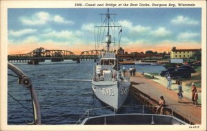 Sturgeon Bay Wisconsin WI Marine Patrol Boat Linen Vintage Postcard