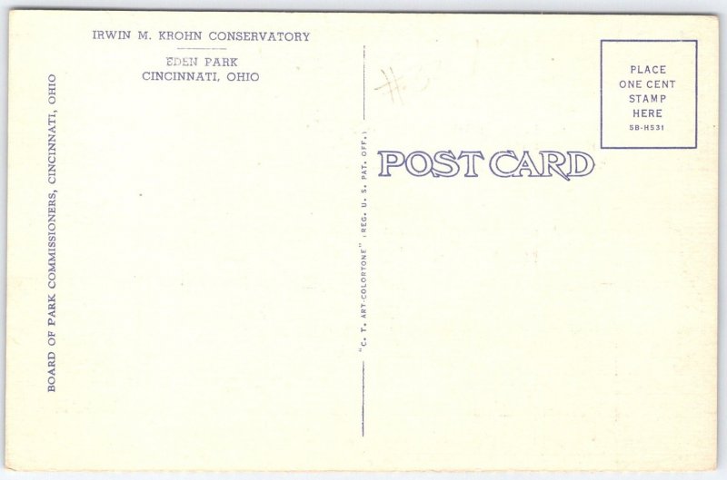 Vintage Irwin M. Krohn Conservatory Postcard Cincinnati Ohio Linen
